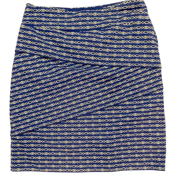 Size small J. McLaughlin skirt Navy and Gold Chain Print like-new condition - Picture 1 of 4